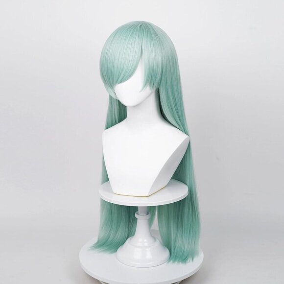 ? Women Green Long Cosplay Wig Mint Striaght Halloween Costume Party Hair Cap